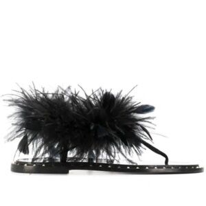 Valentino Garavani Couture Runway Black Feathered Sandals studded rockstud 39